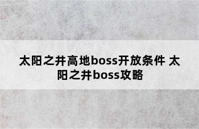 太阳之井高地boss开放条件 太阳之井boss攻略